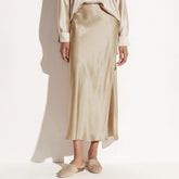 Womens Silk Maxi Skirt with Side Slit High Waist Silk Skirt